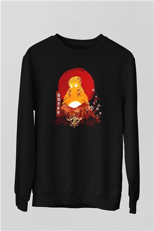 Demon Slayer Baskılı Unisex Siyah Sweatshirt