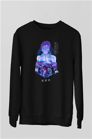 Demon Slayer Baskılı Unisex Siyah Sweatshirt