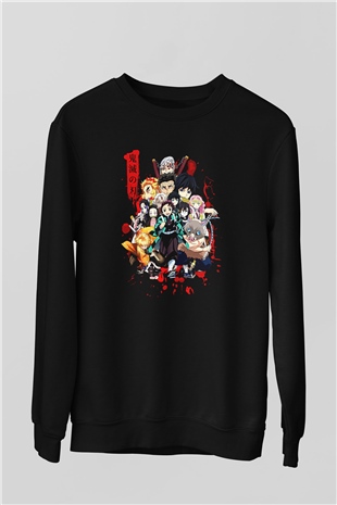 Demon Slayer Baskılı Unisex Siyah Sweatshirt