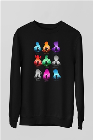 Demon Slayer Baskılı Unisex Siyah Sweatshirt