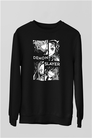 Demon Slayer Baskılı Unisex Siyah Sweatshirt