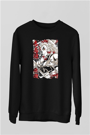 Demon Slayer Baskılı Unisex Siyah Sweatshirt