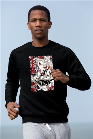 Demon Slayer Baskılı Unisex Siyah Sweatshirt