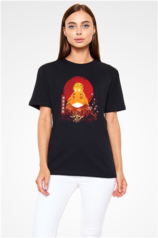 Demon Slayer Baskılı Unisex Siyah Tişört - Tshirt