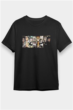 Demon Slayer Baskılı Unisex Siyah Tişört - Tshirt