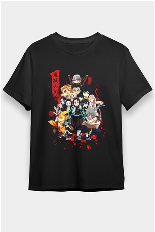 Demon Slayer Baskılı Unisex Siyah Tişört - Tshirt