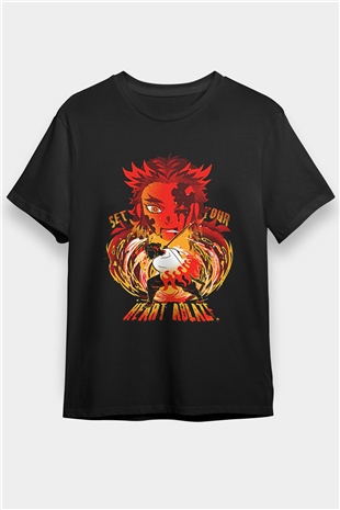 Demon Slayer Baskılı Unisex Siyah Tişört - Tshirt