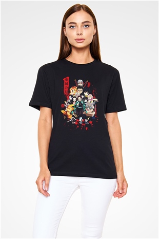 Demon Slayer Baskılı Unisex Siyah Tişört - Tshirt