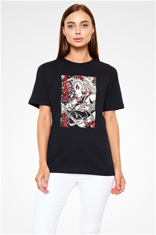 Demon Slayer Baskılı Unisex Siyah Tişört - Tshirt