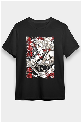 Demon Slayer Baskılı Unisex Siyah Tişört - Tshirt