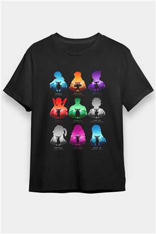 Demon Slayer Baskılı Unisex Siyah Tişört - Tshirt