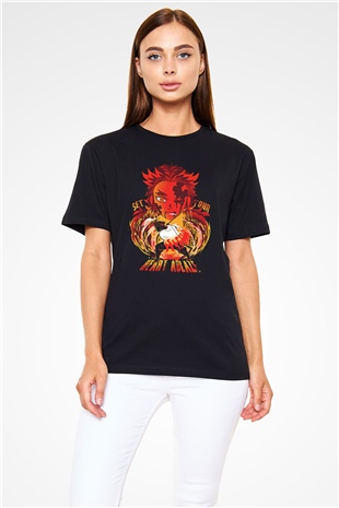 Demon Slayer Baskılı Unisex Siyah Tişört - Tshirt