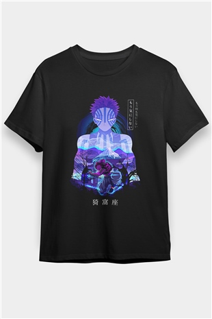 Demon Slayer Baskılı Unisex Siyah Tişört - Tshirt