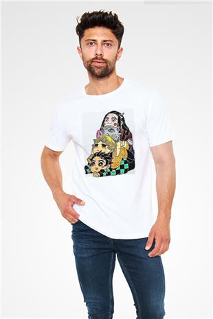 Demon Slayer Unisex Baskılı Beyaz Tişört - Tshirt