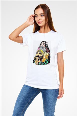 Demon Slayer Unisex Baskılı Beyaz Tişört - Tshirt