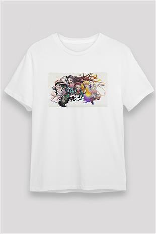 Demon Slayer Unisex Baskılı Beyaz Tişört - Tshirt