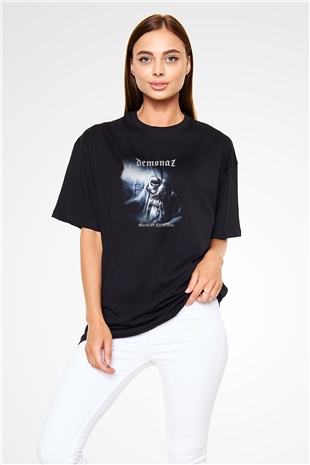 Demonaz Baskılı Unisex Siyah Oversize Tişört