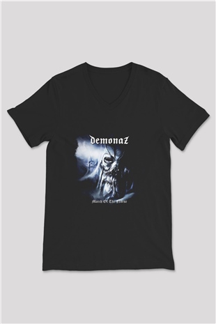 Demonaz Baskılı Unisex Siyah V Yaka Tişört