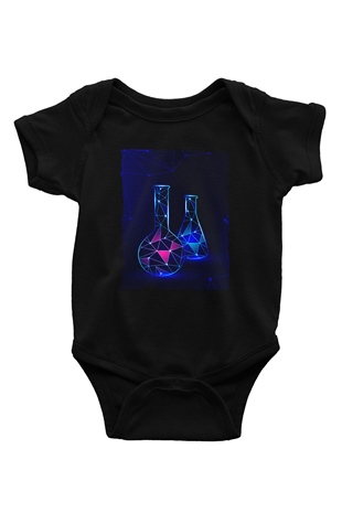 Deney Tüpleri Baskılı Unisex Siyah Bebek Body - Zıbın