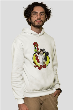 Deney Yapan Laborant Baskılı Unisex Beyaz Hoodie