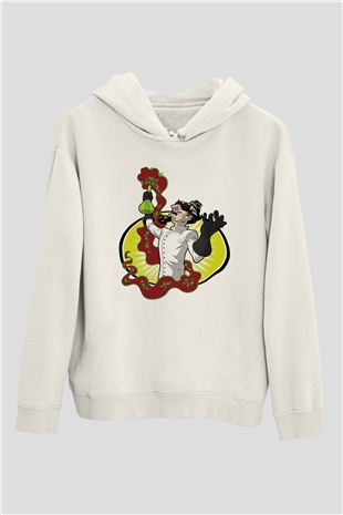 Deney Yapan Laborant Baskılı Unisex Beyaz Hoodie