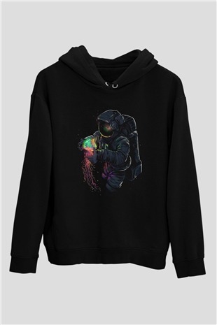 Deniz Altındaki AstronotSiyah  Unisex Hoodie