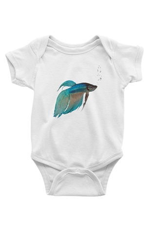 Deniz canlıları Baskılı Beyaz Unisex Bebek Body - Zıbın