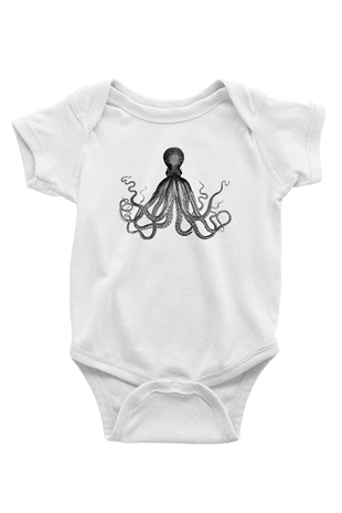 Deniz canlıları Baskılı Beyaz Unisex Bebek Body - Zıbın