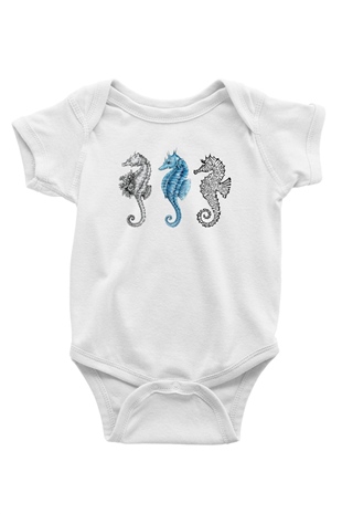 Deniz canlıları Baskılı Beyaz Unisex Bebek Body - Zıbın