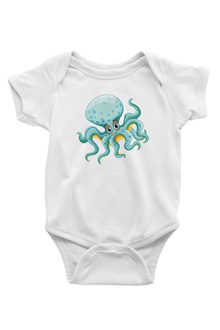 Deniz canlıları Baskılı Beyaz Unisex Bebek Body - Zıbın