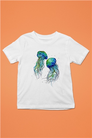 Deniz canlıları Baskılı Beyaz Unisex Çocuk Tişört