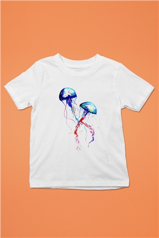 Deniz canlıları Baskılı Beyaz Unisex Çocuk Tişört