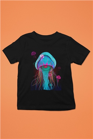 Deniz canlıları Baskılı Siyah Unisex Çocuk Tişört