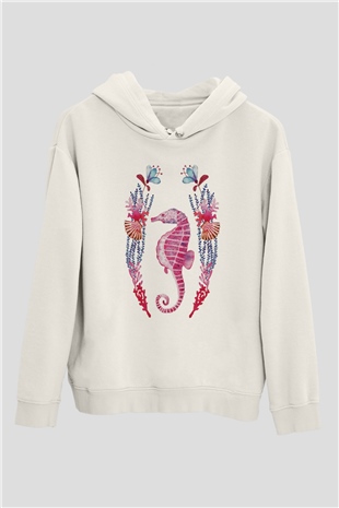 Deniz canlıları Beyaz Unisex Kapşonlu Sweatshirt