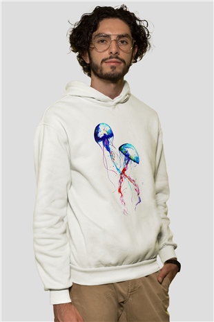 Deniz canlıları Beyaz Unisex Kapşonlu Sweatshirt