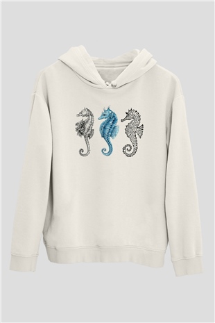 Deniz canlıları Beyaz Unisex Kapşonlu Sweatshirt