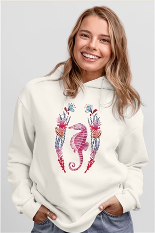 Deniz canlıları Beyaz Unisex Kapşonlu Sweatshirt