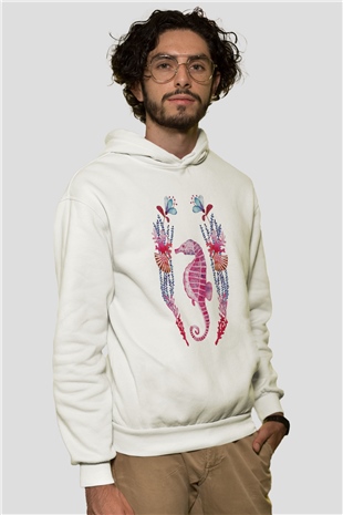 Deniz canlıları Beyaz Unisex Kapşonlu Sweatshirt