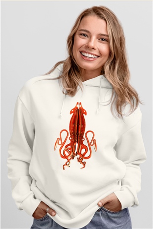 Deniz canlıları Beyaz Unisex Kapşonlu Sweatshirt