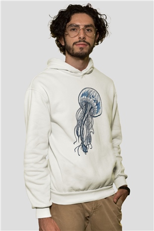Deniz canlıları Beyaz Unisex Kapşonlu Sweatshirt