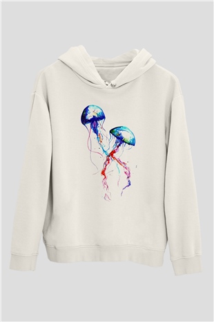 Deniz canlıları Beyaz Unisex Kapşonlu Sweatshirt