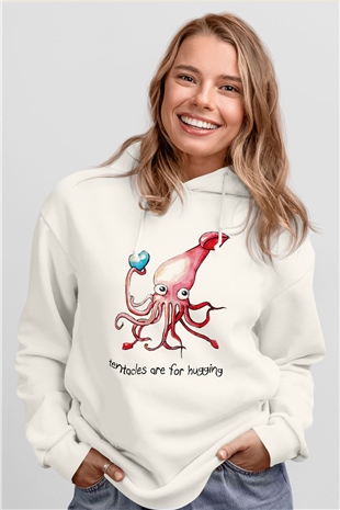 Deniz canlıları Beyaz Unisex Kapşonlu Sweatshirt