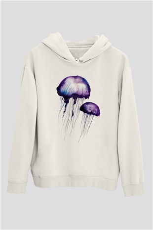 Deniz canlıları Beyaz Unisex Kapşonlu Sweatshirt