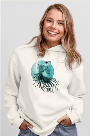 Deniz canlıları Beyaz Unisex Kapşonlu Sweatshirt