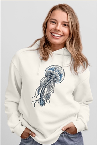 Deniz canlıları Beyaz Unisex Kapşonlu Sweatshirt