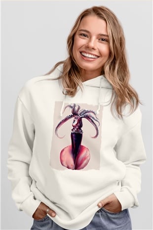 Deniz canlıları Beyaz Unisex Kapüşonlu Sweatshirt
