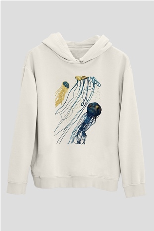 Deniz canlıları Beyaz Unisex Kapüşonlu Sweatshirt