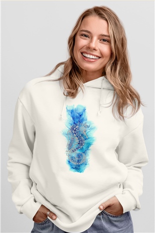 Deniz canlıları Beyaz Unisex Kapüşonlu Sweatshirt