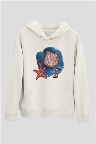 Deniz canlıları Beyaz Unisex Kapüşonlu Sweatshirt