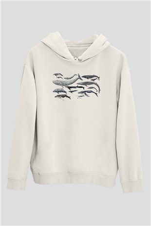 Deniz canlıları Beyaz Unisex Kapüşonlu Sweatshirt